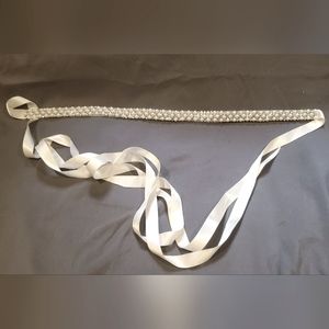 Rhinestone pearls thin sash belt